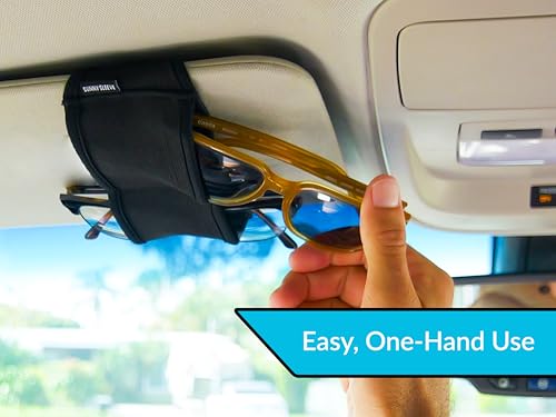 Image of Sunglasses Holder for Car Visor - Dual Storage Holds 2 Pairs | One-Hand Operation, Scratch-Proof, Universal Fit | Glasses Organizer for Vehicle Visor (Black)