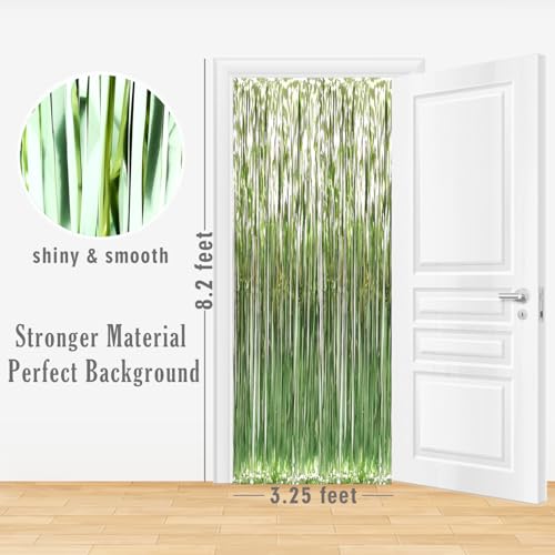 Image of GOER 2 x 3m Metallic Tinsel Fringe Curtains, Pack of 2, Streamer Backdrop for Birthday, Graduation Decoration and New Year's Eve (Light Green)
