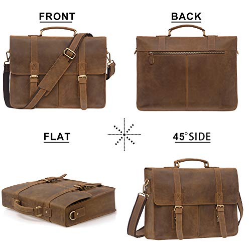Jack&Chris Men Leather 14" Laptop Bag Briefcase Messenger Bag, N1116-2 - Thumbnail 3