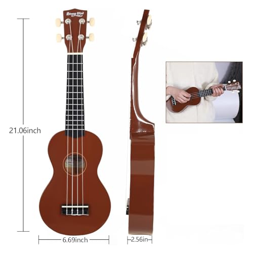 Image of Strong Wind Soprano Ukulele 21 Inch Basswood Ukeleles for Beginners Four Strings Hawaiian Guitar Easter Ukulele for Adults Teenagers Brown