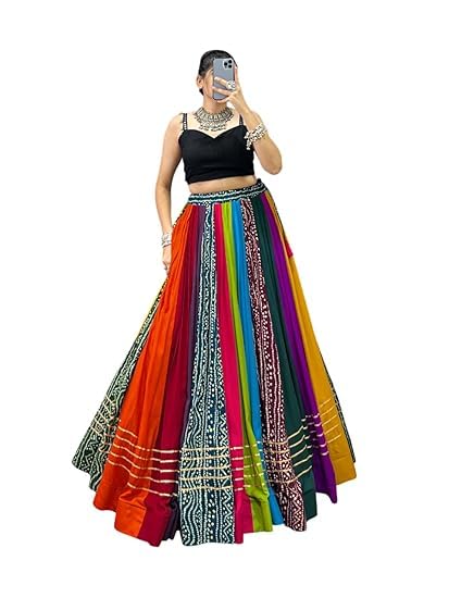 Women's Pure Rayon Cotton Real Mirror Work Gamthi Design Lehenga Choli With Blouse Peice | Navratri chaniya choli | Navratri lehenga for women-picture-33