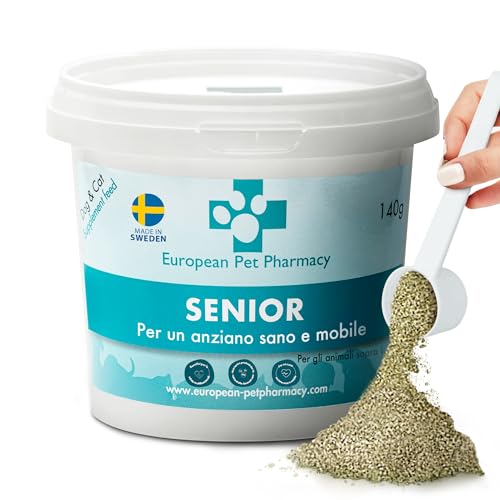 European Pet Pharmacy SENIOR Integratori per Cani Anziani - Glucosamina Condroitina MSM per Cani e Gatti con Dolori Articolari - Età 7+, 140 g in Polvere