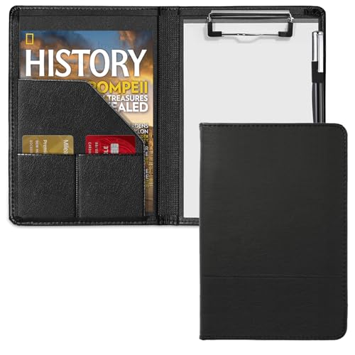 Gorbado Small Clipboard Padfolio/Portfolio A5 Binder for Writing Pad Refillable 5 x 8 Note Pad, Faux Leather Clipboard Folder Junior Size Portfolio Organizer Folio Clip Board,Black