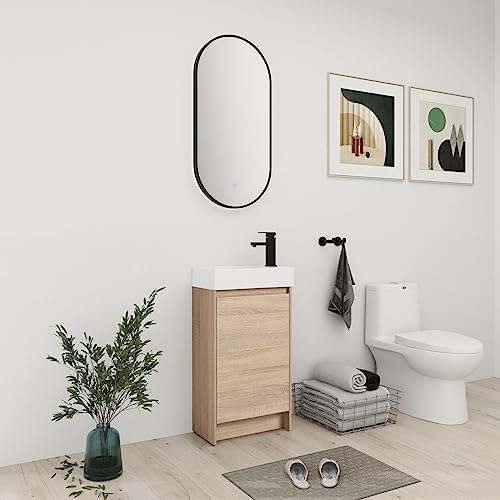 Artchirly 18 Inch Bathroom Vanity With Sink, Single Sink Modern Bathroom Vanities, Freestanding Bathroom Vanity, Small Bathroom Dresser, Small Bathroom Sink And Vanity (Light Oak, 18 * 10) #TOP2