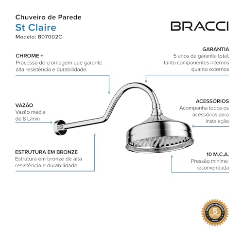 BRACCI Chuveiro de Parede St Claire (Cromado)