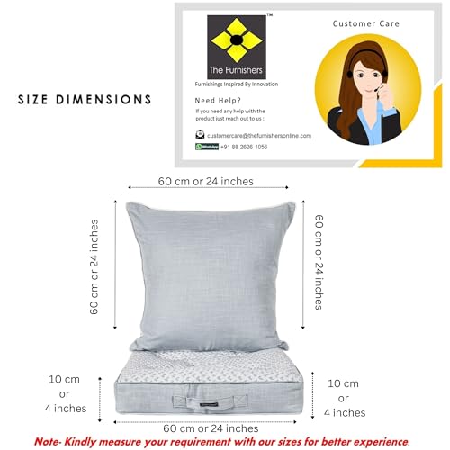 Image of Grey Woven Quilted Floor Cushion Set 60x60x10 CM with Fillers & Back Cushion, Large Size for Seating, Patio Seat, Meditation, Yoga, Pooja, Guests, Living 24x24x4 Inch