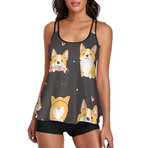 Maillot de bain tankini Corgi mignon avec short de garçon pour femme