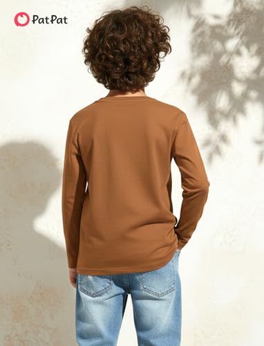 Image of PATPAT Boys Long Sleeve Shirts Cotton Solid Crew Neck Basic Shirts 5-16 Years