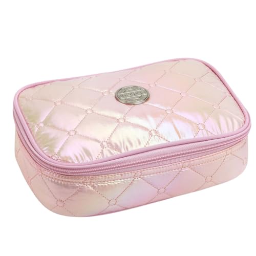 Estojo Escolar Juvenil Metalizado Matelassê Na Cor Rosa