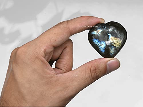 Image of Crystal Heaven Certified Labradorite Crystal Heart Palm Pebbles Stones For Anxiety Stress Relief Massage - Aaa Grade Original Healing Gemstone Agate Heart Palm Stone For Yoga Meditation Spiritual