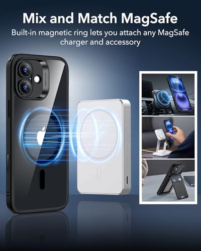 Image of ESR for iPhone 16 Plus Case, Camera Control Cover, Compatible with MagSafe, Shockproof Military-Grade Protection, Magnetic Phone Case for iPhone 16 Plus, Classic Hybrid Case, Clear Black