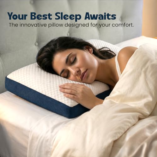 Image of Rectangle Orthopedic Memory Foam Contour Pillow for Neck, Shoulder & Cervical Pain Relief | Ergonomic Neck Support for Back, Side Sleepers | Washable Cotton Cover - White, 40 x 60 x 10 CM