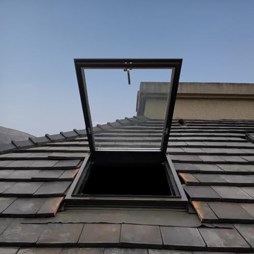 Ventana de techo de 60 x 75 cm, vidrio templado y aleación de aluminio, ideal para pasillo, sala de sol, escalera, garaje, mejora la luz natural y la ventilación