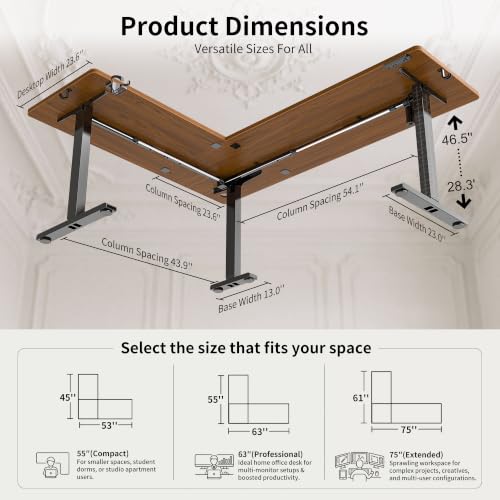 Image of WALKINGDESK 75x61 Inches Reversible L Shaped Standing Desk Height Adjustable with Cup Holder, Electric Corner Computer Workstation for Home Office, Ergonomic Sit Stand up Gaming Desk, Black Walnut