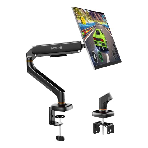 Image of iVOOMi Monitor Stand for Desk, Holds Up to 12kg, Gas Spring Monitor Arm for 15-34 Inch Monitors, VESA Mount, 360 Rotation, C-Clamp, Black