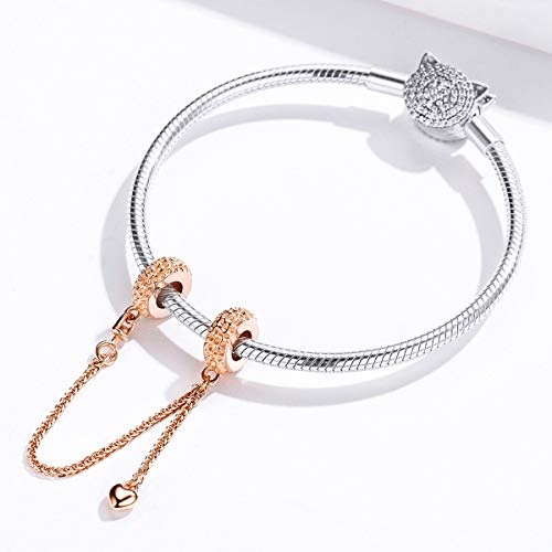Image of ARTCHARM Heart Safety Chain Charm 925 Sterling Silver Beads fit European Charms Bracelet & Necklace