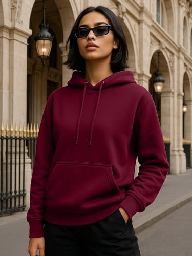 Image of JUNEBERRY Cotton Spun Casual Solid Full Sleeves Women Stylish Hooded Neck Regular Fit Hoodie for Winter