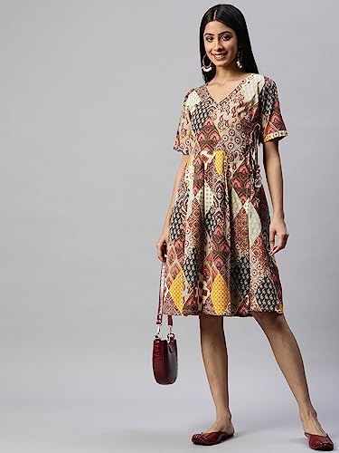 Image of arriva fab Women's Cotton Jaipuri Floral Print A-line Dress