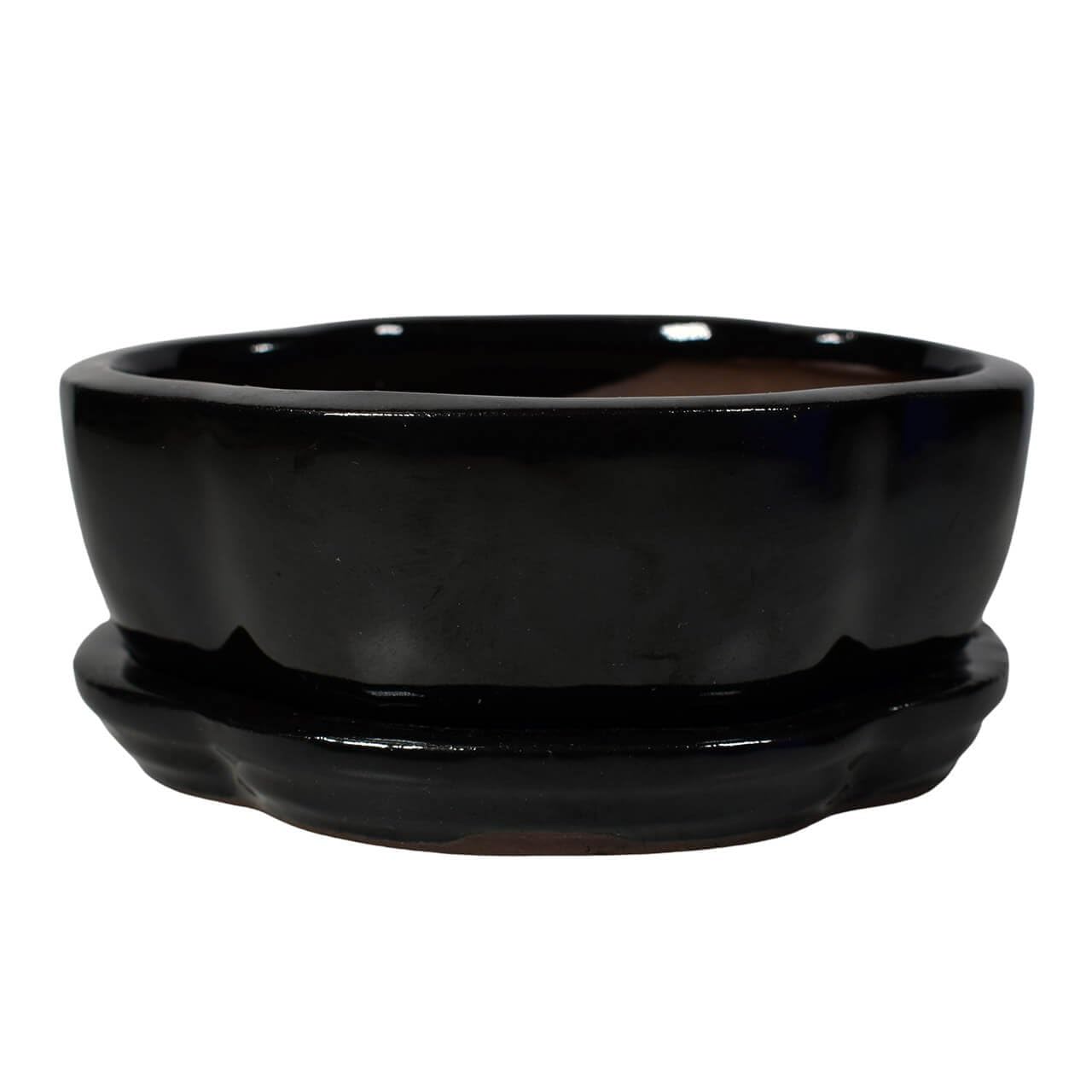 Yugen Bonsai Black Ceramic Bonsai Pot - 120 X 95 X 45 - Oval Bonsai Tree Planter | With A Matching Drip Tray