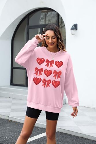 Image of KIMSOONG Valentines Day Love Heart Sweatshirt Women Bow Graphic Long Sleeve Shirt Casual Valentines Gifts Pullover Tops