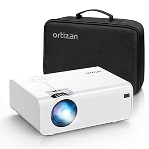 Ortizan Mini beamer, draagbare thuisbioscoopbeamer met 1080p Full HD, 5000 lumen en 180 inch display, compatibel met USB/HDMI/AV/Micro SD, video led-projector inclusief handtas