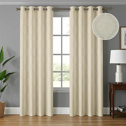 Image of Room Darkening Grommet Curtains 5 Feet Long Set of 2 pcs for Living Room | 70-75% Room Darkening Window Curtain Panel, Cream