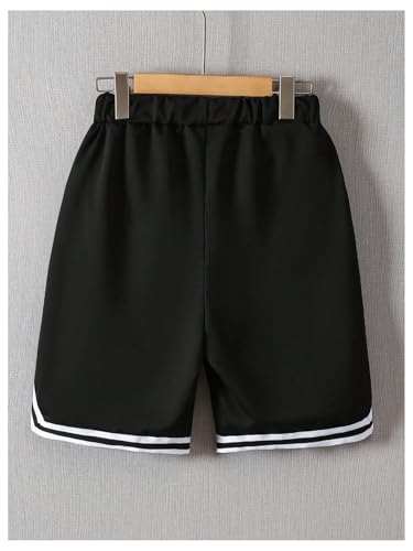 Boy's Striped Trim Running Workout Shorts Letter Graphic Elastic Waist Basketball Shorts2
