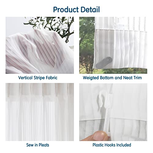 Letau Sheer White Curtains 96 Inches Long, Pinch Pleated Vertical Stripe Window Sheer Curtains Panels Drapery, 52" W X 96" L, 2 Panels #TOP5
