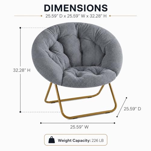 Image of Simple Deluxe Cozy Chair, Faux Fur Saucer Chair for Bedroom, Comfy Foldable Moon Chair, Round Fluffy Chair for Living Room, Fuzzy Saucer Chairs for Adults Room, Gray