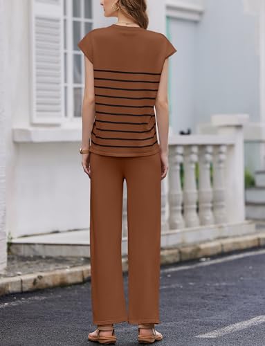 Image of Ekouaer Striped Lounge Set 2 Piece Sweater Matching Outfits Travel Knit Clothing Sets for Women