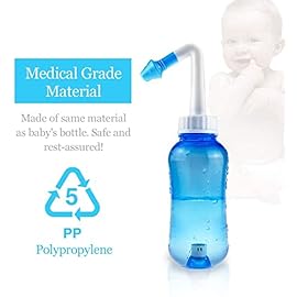 Waterpulse Neti Pot Sinus Rinsing,Nasal Wash Bottle Sinus Rinsing Bottle Cleaner Pressure Irrigation Neti-Pot with Sticker Thermometer for Adult & Kid (300ml with 30 Nasal Wash Salt Packets,Blue)