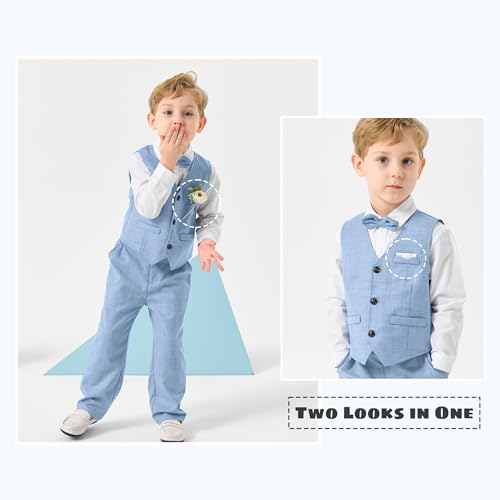 Image of Volunboy Baby Boys Formal Wedding Ring Bearer Outfits Toddler Gentleman Bowtie Vest Guest Suits Dress Shirt Pants Set