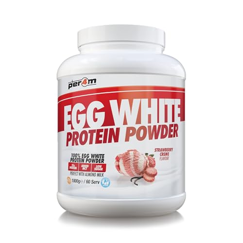 Per4m 100% Pure Free Range Egg White Protein Powder | High Protein Shake with Added MCTs | Gut Friendly, Lactose-Free & Essential Amino Acids (1.8kg, Strawberry Creme)