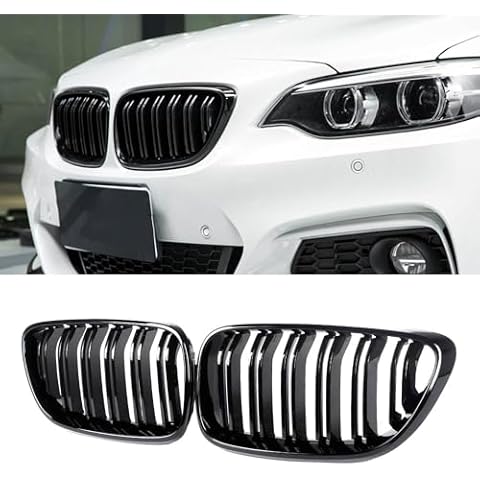 MAXDOM Replacement Front Upper Grill Fit for BMW (2014-2020) 2 Series F22 F23 F87 M2 – Gloss Black Double Slats ABS Grill Cover