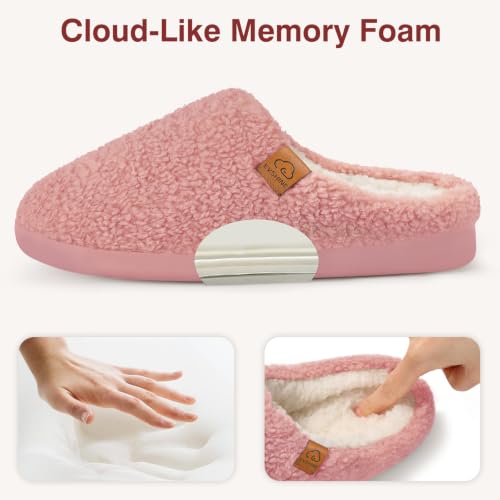 Image of Evshine Memory Foam Fuzzy Slippers for Women Curly Fleece House Shoes | Indoor Outdoor, Comfy and Warm Fur Lining, Non-slip Rubber Sole, Bedroom Slip on, Cozy, Cushioned, Machine Washable