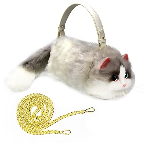 Bolso cruzado de felpa con forma de gato realista para mujer miniatura 1