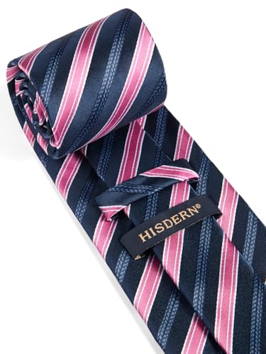 Image of HISDERN Ties for Men Stripe Plaid Tie Classic Necktie Pocket Square Cufflinks Set for Formal Wedding Business Party