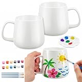 Geiserailie Kit de DIY Tasse de Peinture Peignez Votre Propre Tasse Kit de Tasses à Peindre Soi Même avec 2 Tasses en Céramique 12 Peintures de Couleur Cadeau Amusant de Pâques(Style de Batterie)