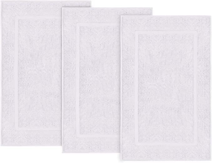Towels N More Cotton Bath Mats for Bathroom, White Bath Mat [Not a Bathtub Mat] 20x30 Inches, 100% Highly Absorbent and Machine Washable Shower Bathroom Floor Mat (3, White)
