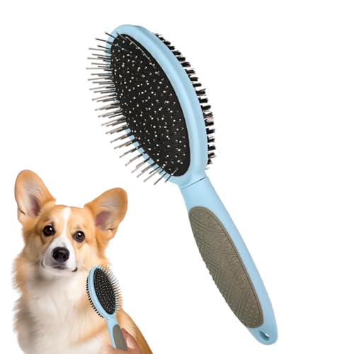 Cepillo para perro para desprendimiento | Cepillo 2 en 1 de cerdas y cerdas para aseo | Cepillo portátil para mascotas para pelo corto, mediano o largo