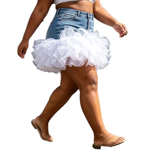 Mini jupe en jean à tulle en maille plissée taille haute
