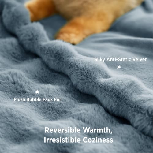 Image of Bedsure Fluffy Bubble Faux Fur Twin Blanket, 60 inchx80 inch, Greyish Blue