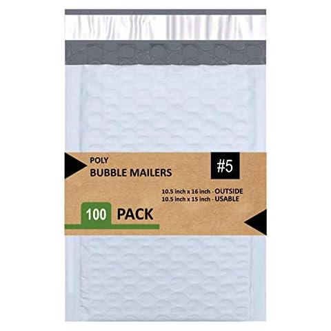 Sales4Less 5 Poly Bubble Mailers 10.5X16 Inches Padded Envelope Mailer Waterproof Pack of 100 , White Cover