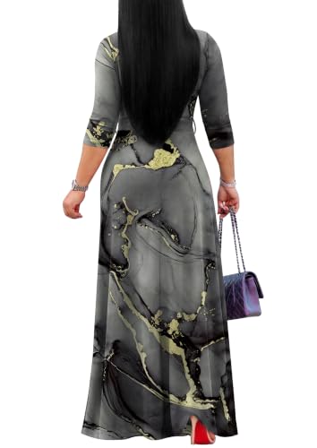 Image of FANDEE Plus Size Maxi Dress for Women Casual Summer Sundress V-Neck 3 /4 Sleeve
