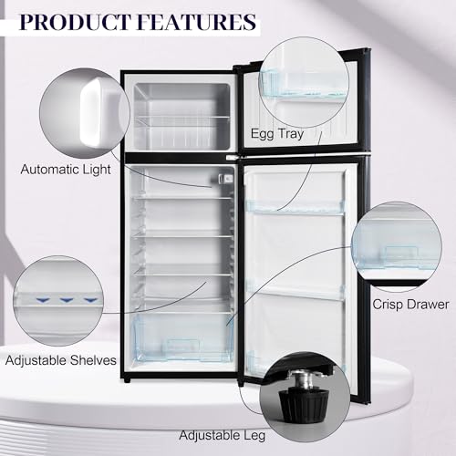 Image of 7.5 Cu. Ft. Compact Fridge with Freezer, Double-Door Refrigerator with Adjustable 7-Level Thermostat, Dorm Fridge for Kichen, RV, Office, Apartment, College, Blue