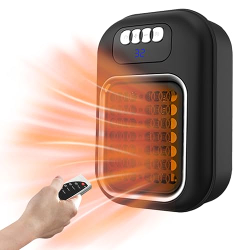 Mdikawe 電気ヒーター,オフィス壁掛け小型ヒーター | リモコン付き静音ファン LEDディスプレイ 室内 寮 自宅 浴室 書斎 アパート 小部屋