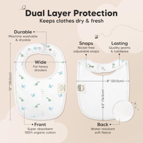 Image of KeaBabies 8-Pack Organic Baby Bibs for Drooling and Teething (Roarsome) | Soft Cotton Bibs for Baby Girl, Boy, Extra Absorbent, Easy to Clean & Put On, Toddler, Newborn, Infant 0-24 Months