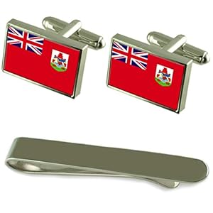 Bermuda vlag zilveren manchetknopen stropdas clip gegraveerd cadeauset