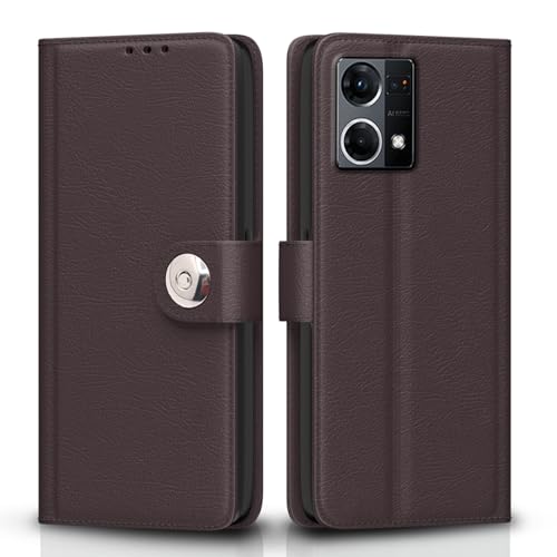 Image of Pikkme Flip Cover Leather Finish | Inside TPU with Card Pockets | Wallet Stand and Shock Proof | Complete Protection Button Flip Case for Oppo Reno 7 5G (Coffee)