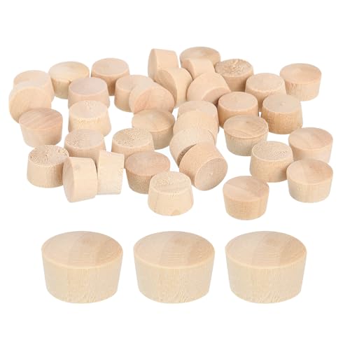 Image of uxcell 40Pcs Wood Button Plugs, 13mm /0.51 inch Flat Head Hardwood Screw Hole Plug Wooden Caps Buttons Wood Plug for Furniture Woodworking Craft Decor (14.5mm x 13mm)